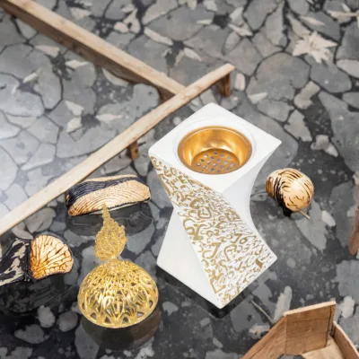 Luxury Arabic Style Resin Bakhoor Burner with Gold Accents White Incense Burner for Home Fragrance for Religious Use