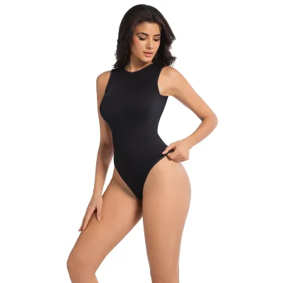 High Quality Seamless Body Shaper Round Neck Knitted Shapewear with Button Thong Jumpsuit Breathable Backless Bodysuit