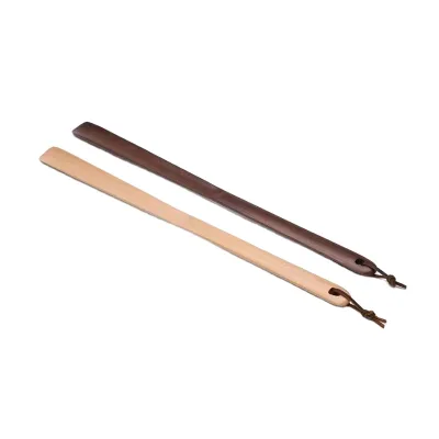Hotel Dual Color Polished Wood Long Hand Flat Tool With Tie Rope Custom Printed Brand Logo
