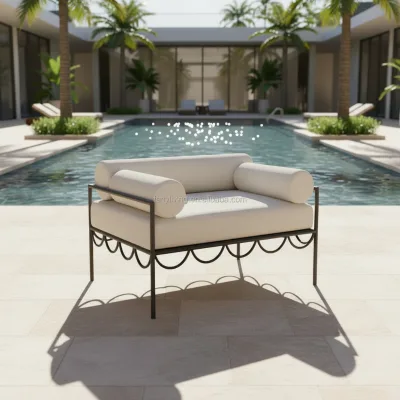 FERLY Modern Waterproof Outdoor Aluminum Sofa Resilient Water Repellent Fabric Upholstered Patio Chair UV-Resistant