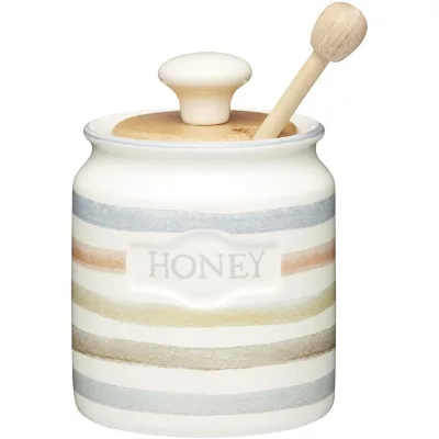 450ml Class Collection Striped Larger Ceramic Honey Pot with Wooden Dipper