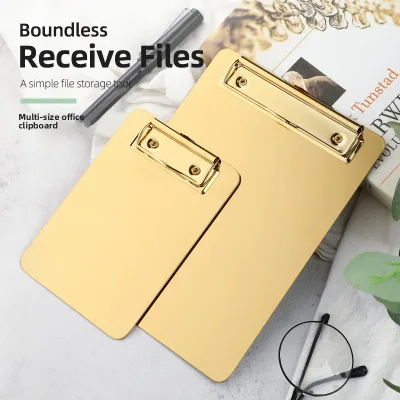Stainless Steel Magnetic Clipboard Heavy Duty Metal With Low Profile Clip Letter Size for Office Home Hospital Gold