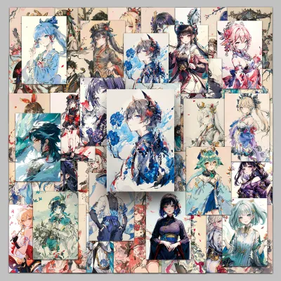 50PCS Factory Hot Customized PVC Printed Genshin Impact(Ink Style) Stickers for Makeup Mirrors & Desktops