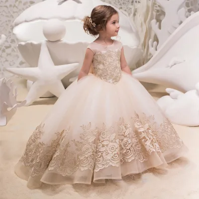 Hot Sell Performing Birthday Trailing Lace Flower Girl Formal Dress Beautiful Flower Girl Wedding Dress Girl Princess Dress