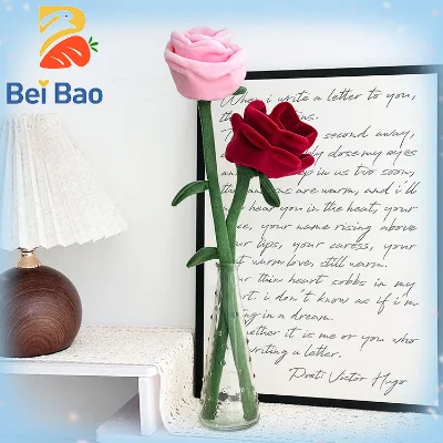 IN STOCK Plushie Manufacturer Romantic Soft Rose Plush Flower Stuffed Floral Plush Toy for Valentine's Day Gift Wedding Decor