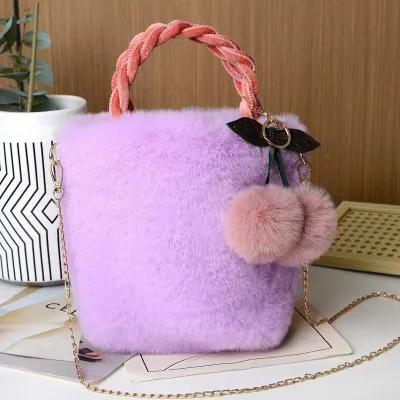 Plush Bag Women's Diagonal Cross Cute Chain Women's Bag Leather Plush Shoulder Bag Factory Direct Cherry Gift Lowest Price
