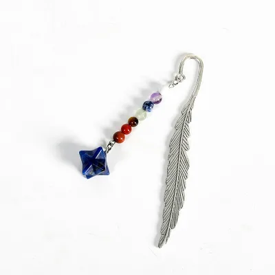 Natural Crystal Colorful Merkaba Pendant Bookmark Gift Healing Stones Rose Quartz Pendant Charm Feather Bookmark for Crafts