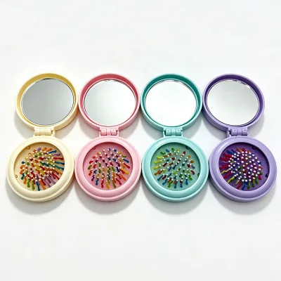 Wholesale Pastel Color Fine Bristle Folding Mirror Comb, Dual-Use Compact Pocket Mirror Hair Brush for Touch-Up, Easy to Store