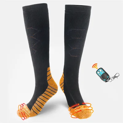 7.4V Electric Rechargeable Bamboo Winter Heating Ski Socks Remote Control Self-Sublimation Thermal Ski Heated Socks Custom Logo