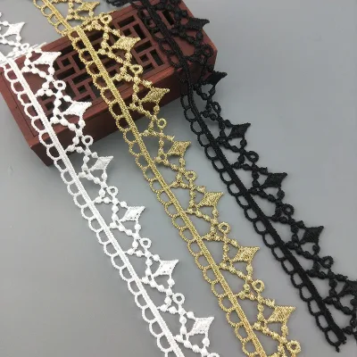 High Quality 2cm Gold Lace Trim Water Soluble Embroidery Lace Ribbon Fabric for Wedding Dress Clothes Luxury Decorative Lace