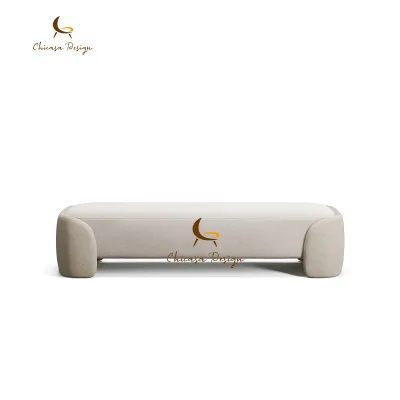 Top Selling All Upholstered Curved Leg Cream Velvet Bed Bedroom Entry Villa Homestay Long Ottoman Stool