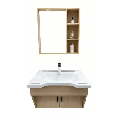 Elderly-friendly Mirror Cabinet Integrated Safety Grab Bar Floor Standing One-piece Ceramic Basin Multi-layer Solid Wood Board