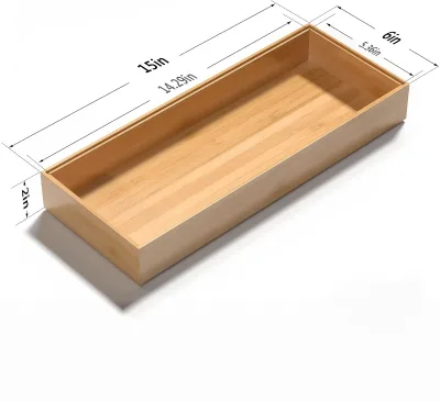 Two-Piece Bamboo Drawer Storage Box, Stackable Kitchen Utensil Storage Rack, Bamboo Storage Box for Dishes, Bamboo Tray