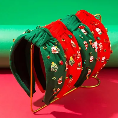 New Diamond Christmas Gloves Christmas Tree Bell Headband Alloy Accessory Wide Edge Knot Christmas Holiday Hair Accessory
