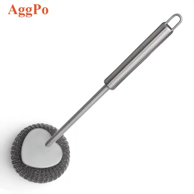Metal Scrubber Dish Brush, 304 Stainless Steel Cleaning Brush, Reusable Wool Scrubber with Ergonomic Handle