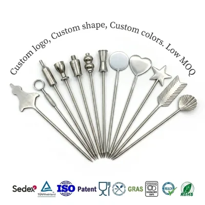GRAS LFGB Safe Stainless Steel Custom Cocktail Garnish Pick Fruit Skewer Wedding Party Swizzle Stick Olive Martini Cocktail Pick