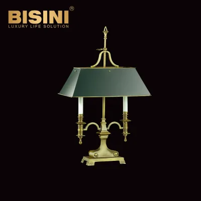 Vintage Exquisite Table Lamp Dark Green Fabric Shade Decoration Bedside Reading Lamp Bedroom Night Light