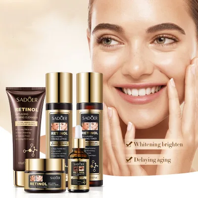 New Private Label Luxury Organic Brightening Cream Acne Repair 24k Gold Collagen Retinol Skin Care Set