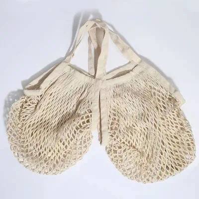 Eco-friendly Reusable Long Handle Grocery Shopping Tote Biodegradable Mesh Basket with Custom Logo Fabric Storage Net Bag