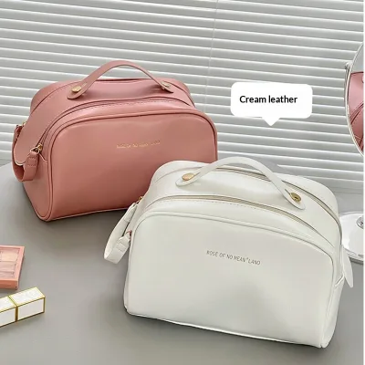 Waterproof PU Large-Capacity Multi-Layered Travel Makeup Bag; Womens Portable Multifunctional Organizer for Business Trip