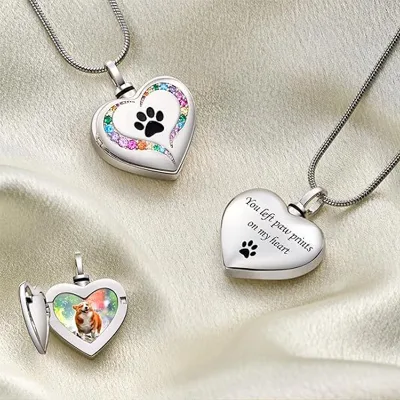 Memorial Keepsake Jewelry Exquisite Memorial Emotion Eternal Silver Heart Brass Pet Urn Cremation Necklace
