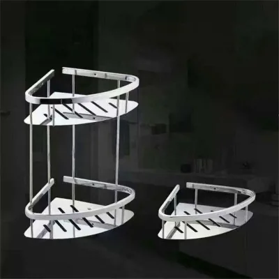 HF Wholesale SUS 304 Double Tier Bathroom Shelf, Wall Mounted Towel Rack & Shower Caddy Organizer for Hotel Project & Apartment