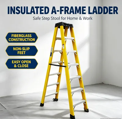 Insulated Fiberglass a Frame Step Ladder Non Slip Foot Easy Open Close for Home Electric Maintenance Work