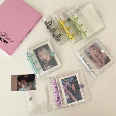 3-Hole Transparent PVC Card Album Shiny 3-Hole Large Loose-Leaf Celebrity Album Small Card 3inch Single Slot Storage Photo Album