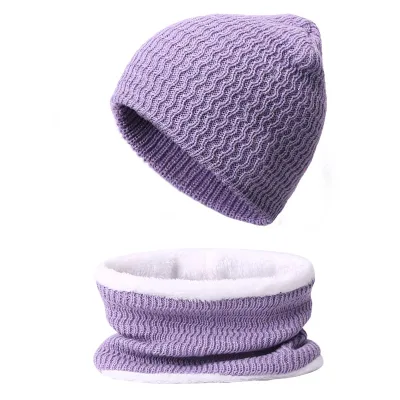 Knitted Scarf Hat 2 Piece Woman Autumn and Winter Warm Knitted Winter Hat Thickened Warm Scarf