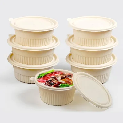 VVG Biodegradable Corn Starch Round Bowl Rectangular Lunch Box with Lid Compostable Disposable Takeout Food Container Wholesale