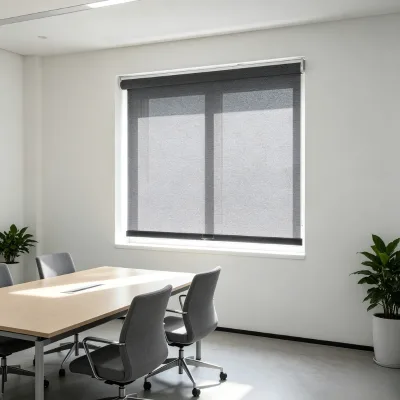 Manual Spring Operated Flat Roller Blind No Pull Chain Safe Design Half Blackout Fabric Blinds for Staff Office & Training Room
