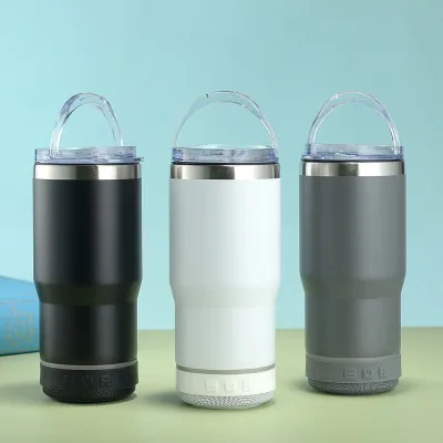 Hot Sale Custom Printed Logo Stainless Steel Vacuum Beer Insulated Bluetooth Music Speaker Beer Tumbler Cups Mug With Handle