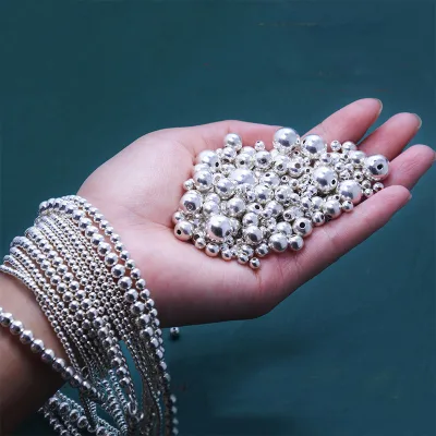 S925 Sterling Silver Smooth Round Beads 925 Silver Loose Beads for Jewelry Making Bracelet Beads 2-10mm