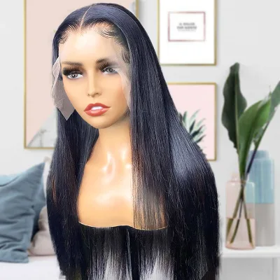 26 28 Inch Straight Lace Front Wig for Black Women Brazilian Straight Frontal Wig 13X4 Transparent Lace Front Human Hair Wigs
