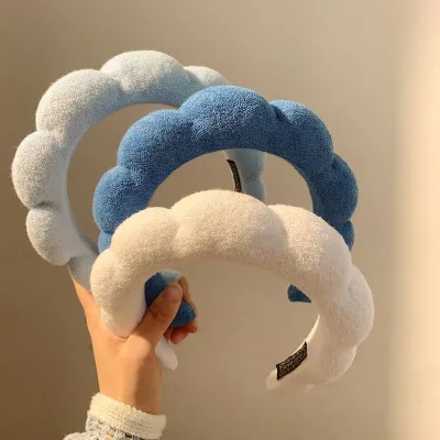 New Plush Fabric Solid Colour Soft Hairband Wreath for Women  Cloud Shaped Sponge Headband for Girls