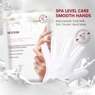 Private Label Whitening Moisturizing Hand Mask Natural Skin Repair Hydrating Niacinamide Goat Milk Hand Mask Gloves Sheet