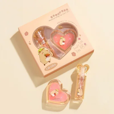 Most Popular Vegan Heart Shape Lip Mask Lipgloss Moisturizing Cream with Mineral Honey Lip Care Set