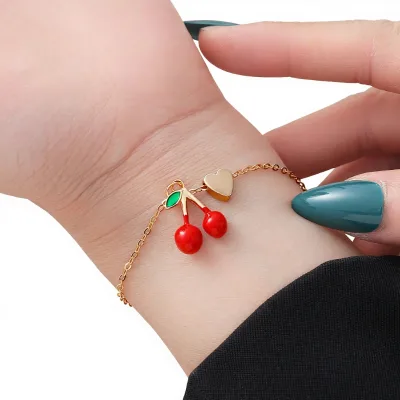 Chinese-style Colorful Cherry Fruit Pendant Charm Bracelet Alloy Women's Gift Jewelry-Wholesale