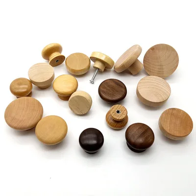 Factory Custom Natural Wooden Furniture Cabinet Drawer Cupboard Wardrobe Door Knobs Pull Handle Hardware,Round Wood Drawer Knob