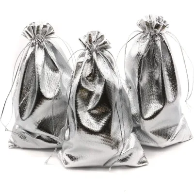 7x9cm Heavy Duty Gold Silver Drawstring Metallic Jewelry Pouches Wedding Party Christmas Favor Gift Candy Chocolate Bags