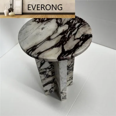 EV- Luxury Stone Funiture  Low Round Coffee Table for Living Room Italian Purple Marble Side Table