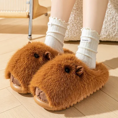 BT Cute Capybara Winter Fluffy Slippers Casual Cartoon Indoor Home Cotton Slippers Plush Shoes Couple Gifts Indoor Bedroom Shoes