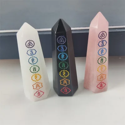Fengshui Decorations Natural Magic Crystal Wand Energy Stone 7 Chakra Black Obsidian Rose Quartz Hexagon Point Tower Meditation