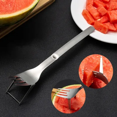 New Multifunctional Cube Fruit Cutter Easy Use Metal 304 Stainless Steel Fork for Watermelon