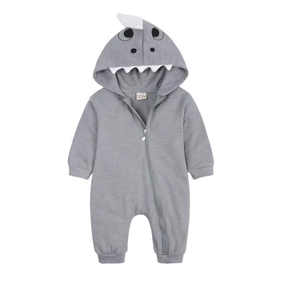 Cross-Border New Infant Dinosaur Hooded Cotton Jumpsuit Long-Sleeved Crawling Suit for Men Women Baby Jumpsuit Cute Knitted