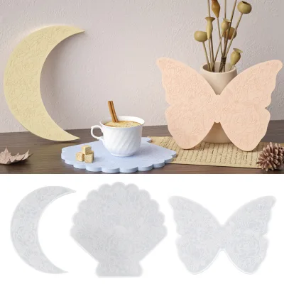 Embossed Pattern Moon Butterfly Design Artistic DIY Projects Resin Coaster Mural Multi-purpose Silicone Mold Coaster  Tray Molds