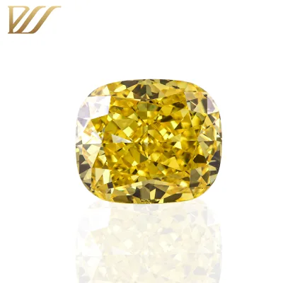 Certified Impressive Intense Yellow Cushion Cut CVD/HPHT Lab Diamond