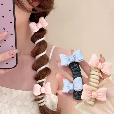 INS Fashion Hair Rope Elastic Telephone Wire Hair Ties With Bow  Women  Hair Accessories