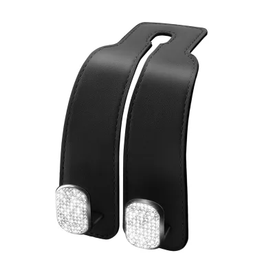 Bling Crystal Rhinestone Diamond Auto Vehicle Car Seat Back Hook PU Leather Hidden Metal Decoration Accessories Home Decor