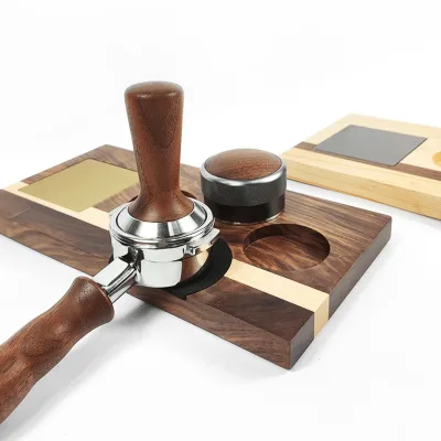 Walnut Portafilter Tamping Holder Coffee Tamping Stand with Foods Grade Tamping Mat for 51/54/58mm Tamper and Distributor